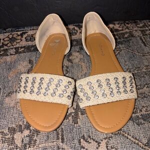 Andiamo Rhinestone Boho Slip On Flat Womens Open Toe Sandals Size 8 ~ SUPER CUTE